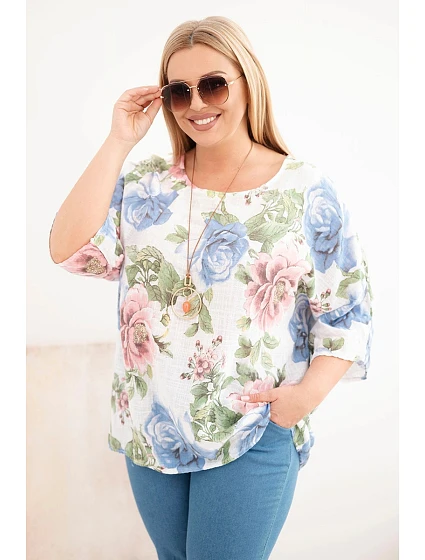 Dámská bavlněná halenka Plus Size s krátkým rukávem a květinovým vzorem bílá Dámská bavlněná halenka Plus Size s krátkým rukávem a květinovým vzorem bílá