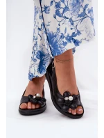 Sandały Damskie Z Ozdobnym Kwiatkiem Czarne Divonne Sandały Damskie Z Ozdobnym Kwiatkiem Czarne Divonne