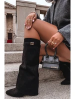 Kozaki Eko Zamszowe Obcas Słupek Na Zamek Ocieplane Wywinięta Cholewka Beżowe Evyra