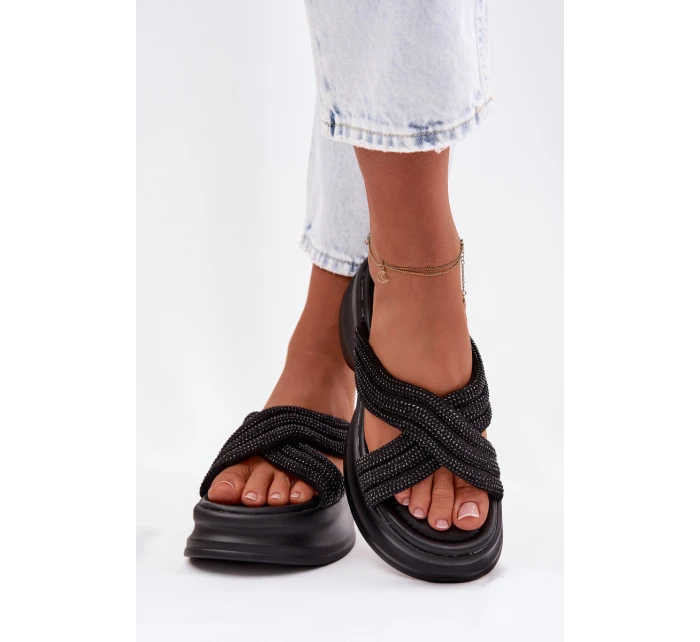 dámské pantofle na platformě s pásky Černé model 22037707 - Boto