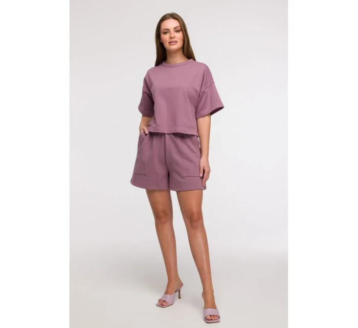 B294 Orezaná mikina s krátkym rukávom - heather