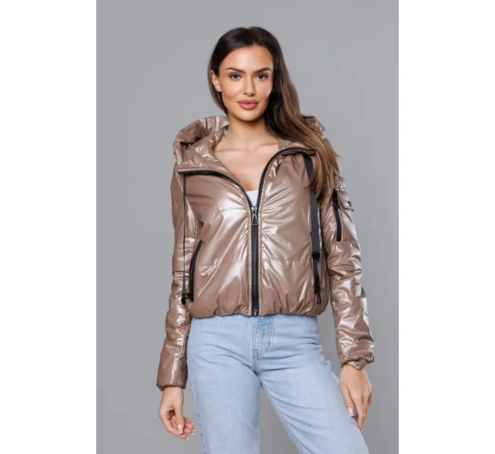Krátka dámska bunda vo farbe cappuccino (B8138-12)