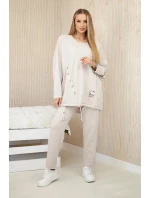 Oversize bavlnená tepláková súprava + nohavice béžová