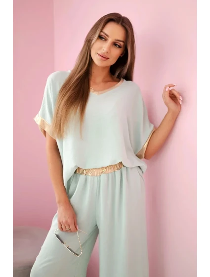 Viskózový komplet se zlatým lemováním tmavá máta Viskózový komplet se zlatým lemováním tmavá máta