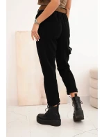 Dámske čierne nohavice s opaskom