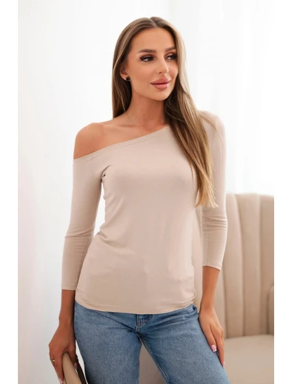 Dámska blúzka na ramenách z viskózy s 3/4 rukávmi béžová