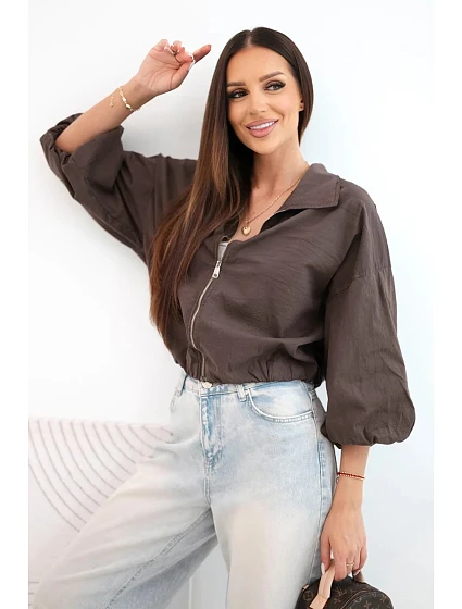 Dámska bavlnená bunda typu bomber na zips, hnedá Dámska bavlnená bunda typu bomber na zips, hnedá