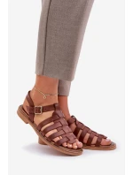 Skórzane Sandały Na Płaskim Obcasie Zazoo 3686 Brązowe Skórzane Sandały Na Płaskim Obcasie Zazoo 3686 Brązowe