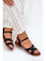 Płaskie Połyskujące Sandały Damskie S.Barski KV51-022 Czarne