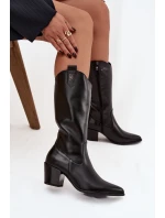 Kožené Kozačky Kovářky Na Podpatku Zateplené Zazoo 70155 Černé