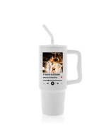 Cestovní termoska s barevným víčkem s vlastním odkazem na oblíbenou písničku Cestovní termoska s barevným víčkem s vlastním odkazem na oblíbenou písničku