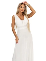 Dlouhé maxi šaty s  a hlubokým výstřihem ecru barva model 22079727 - numoco basic