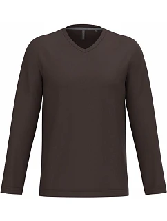 Kariban K 358 Pánske tričko s výstrihom do V a dlhými rukávmi 20.K358 chocolate