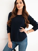 Dámsky viskózový sveter s dlhými rukávmi a okrúhlym výstrihom tmavomodrý