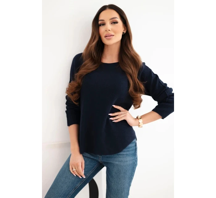 Dámský svetr z viskózy s dlouhým rukávem a kulatým výstřihem námořnická modrá