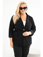 Dámské sako Plus Size manšestrové s klopami a kapsami černá