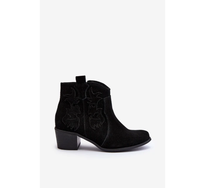 Zazoo 3426 Damskie Zamszowe Botki Kowbojki Czarne