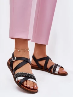 Damskie Sandały Płaskie Z Paskami Sergio Leone SK087H Czarne