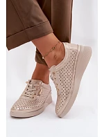 Kožené Ažurové Dámské Polobotky model 22074678 Zlaté - VINCEZA