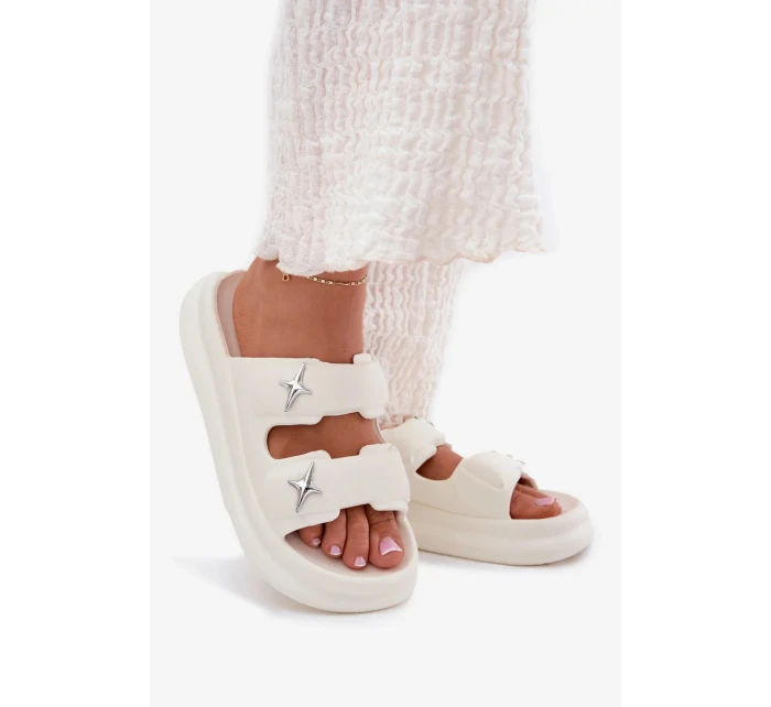 Dámske penové papuče na platforme - ecru