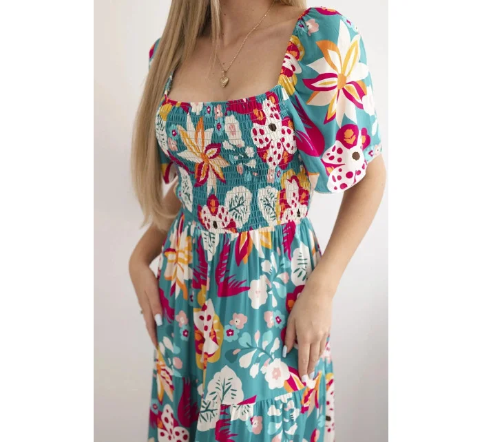 Viskózové šaty s volánovým výstrihom 29476 zelené - Kesi Viskózové šaty s volánovým výstrihom 29476 zelené - Kesi