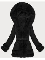 Elegantní černá bunda pro přechodné období s kožešinou model 21422869 - S'WEST Elegantní černá bunda pro přechodné období s kožešinou model 21422869 - S'WEST