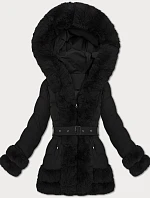Elegantná prechodná bunda s kožušinou S'West black (B8526-1)