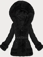 Elegantná prechodná bunda s kožušinou S'West black (B8526-1)