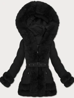 Elegantná čierna prechodná bunda s kožušinou S'West (B8526-1)
