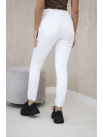 Džínsové nohavice s rebrovaným lemom biele