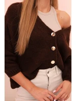 Dámsky sveter s výstrihom do V a gombíkmi hnedej farby