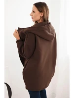 Dámská mikina s kapucí a asymetrickým zipem hnědá