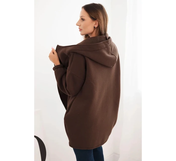 Dámská mikina s kapucí a asymetrickým zipem hnědá