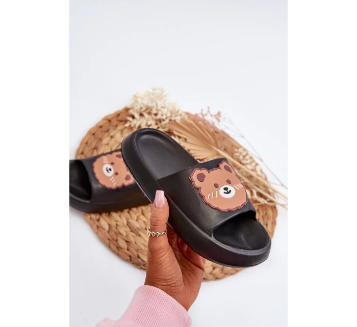 Dziecięce Lekkie Klapki Z Misiem Czarne Lindeheta Dziecięce Lekkie Klapki Z Misiem Czarne Lindeheta
