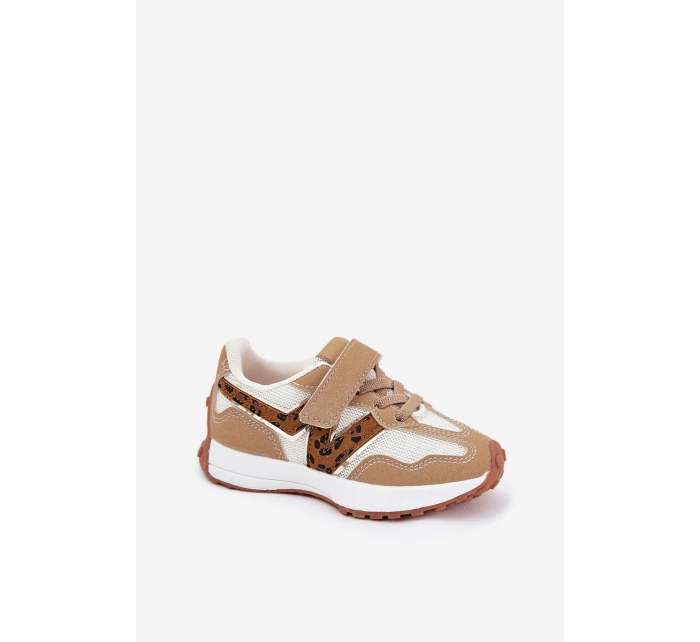 Dětské tenisky na suchý zip s leopardím vzorem tmavě béžové model 21688089 - Boto