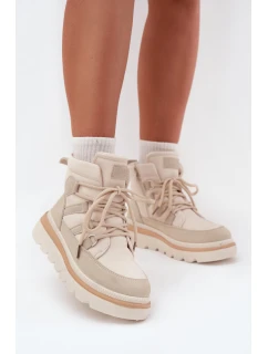 Damskie Botki Trapery Na Platformie Jasnobeżowe Liorae