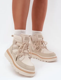 Damskie Botki Trapery Na Platformie Jasnobeżowe Liorae