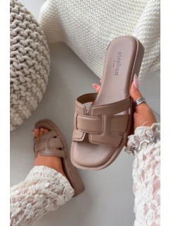 Dámské nazouváky na ploché podrážce tmavě béžové Lorania