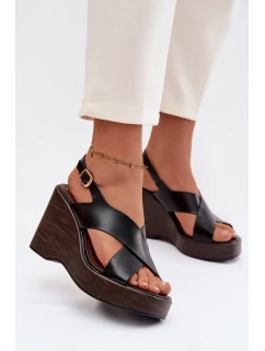 Dámské sandály z eko kůže na platformě Černé Janivra