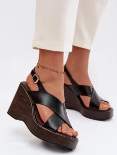 Dámské sandály z eko kůže na platformě Černé Janivra