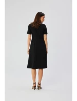 S361 Šaty na striedačku so záhybmi na bokoch - čierne