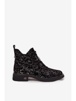 Dámske členkové topánky z pravého semišu na nízkom podpätku - čierno-hnedé D&A Dámske členkové topánky z pravého semišu na nízkom podpätku - čierno-hnedé D&A
