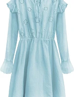 Svetlo modré bavlnené dámske šaty s výšivkou (303ART)