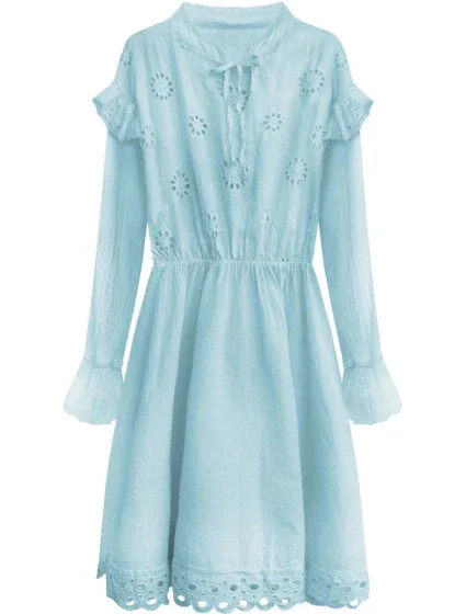 Světle modré bavlněné dámské šaty s výšivkou model 7274562 - MADE IN ITALY