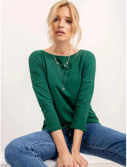 Tmavě zelená volná dámská halenka se zavazováním na spodním model 19552523 - Factory Price