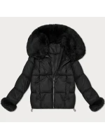 Dámska páperová bunda s kožušinovým golierom S'West black (B8527-1)