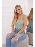 Blúzka s volánikmi bez ramienok tmavá mätová Blúzka s volánikmi bez ramienok tmavá mätová