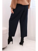 Dámské kalhoty s vysokým pasem a záhyby modré