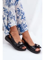 Sandały Damskie Z Ozdobnym Kwiatkiem Czarne Divonne Sandały Damskie Z Ozdobnym Kwiatkiem Czarne Divonne