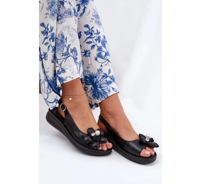 Sandały Damskie Z Ozdobnym Kwiatkiem Czarne Divonne Sandały Damskie Z Ozdobnym Kwiatkiem Czarne Divonne